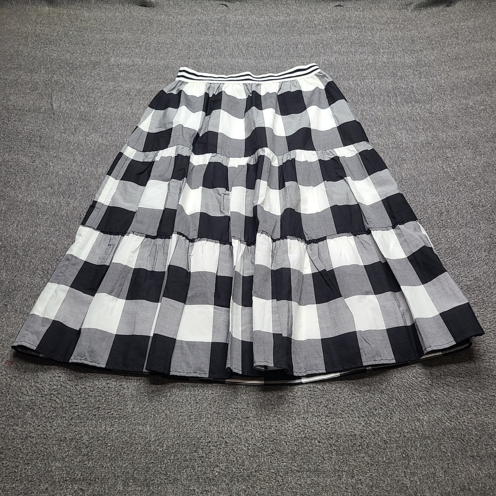 Talbots Tiered Midi Skirt Womens SP Black White Excellent Buffalo Check Cotton